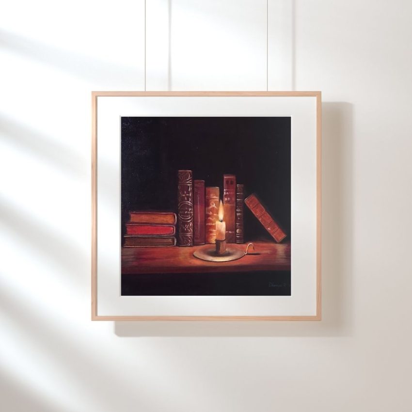 Candle with Books Still Life Art - Image 3