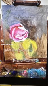 "Layered oil painting process of Jebel Al Akhdar rose petals"